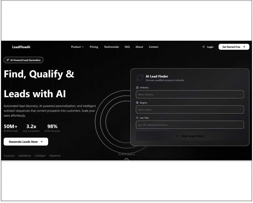 LeadFlowAI — AI Lead Generation & Outreach SaaS Platform template preview