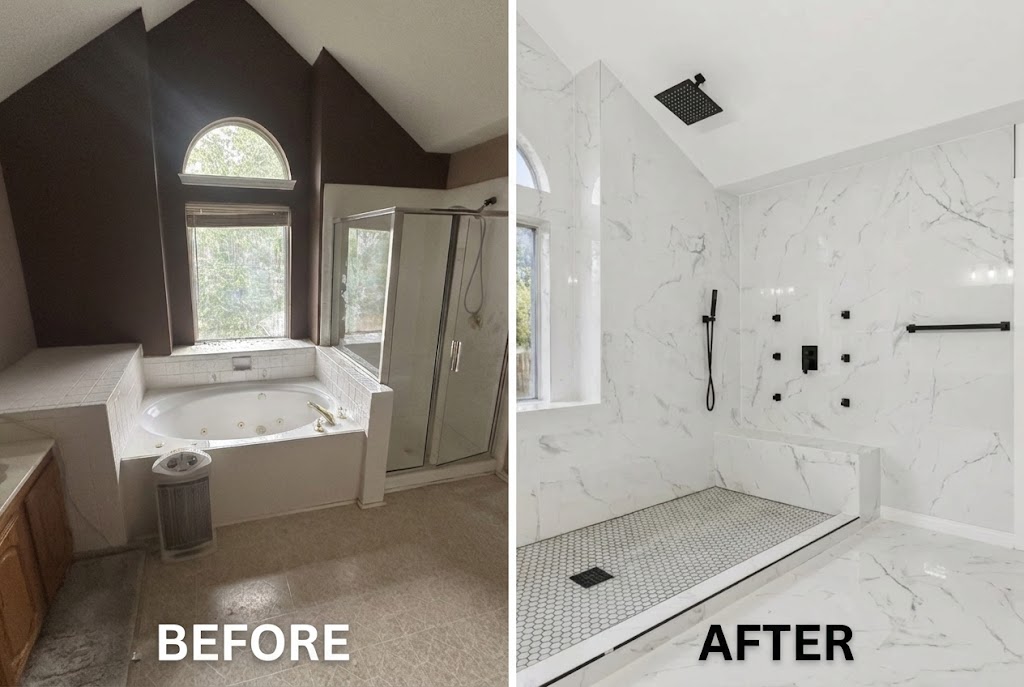 Bathroom before and after makeover renovation by Rockwall Remodeling in Rockwall, TX