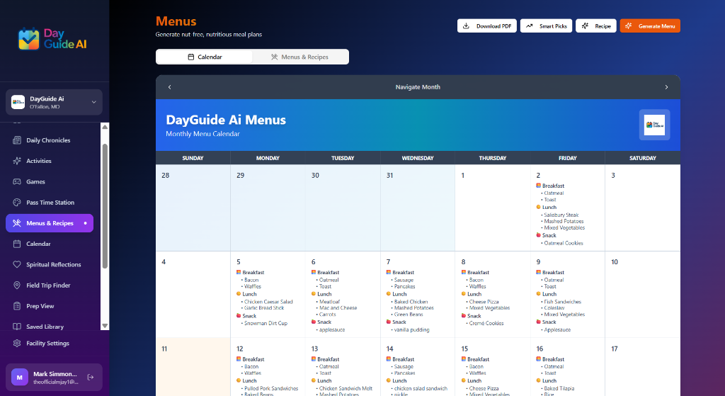Menu Calendar
