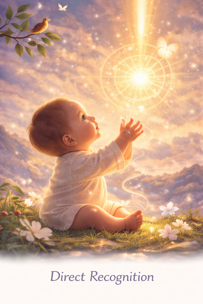 A baby reaching toward a radiant light — Direct Recognition