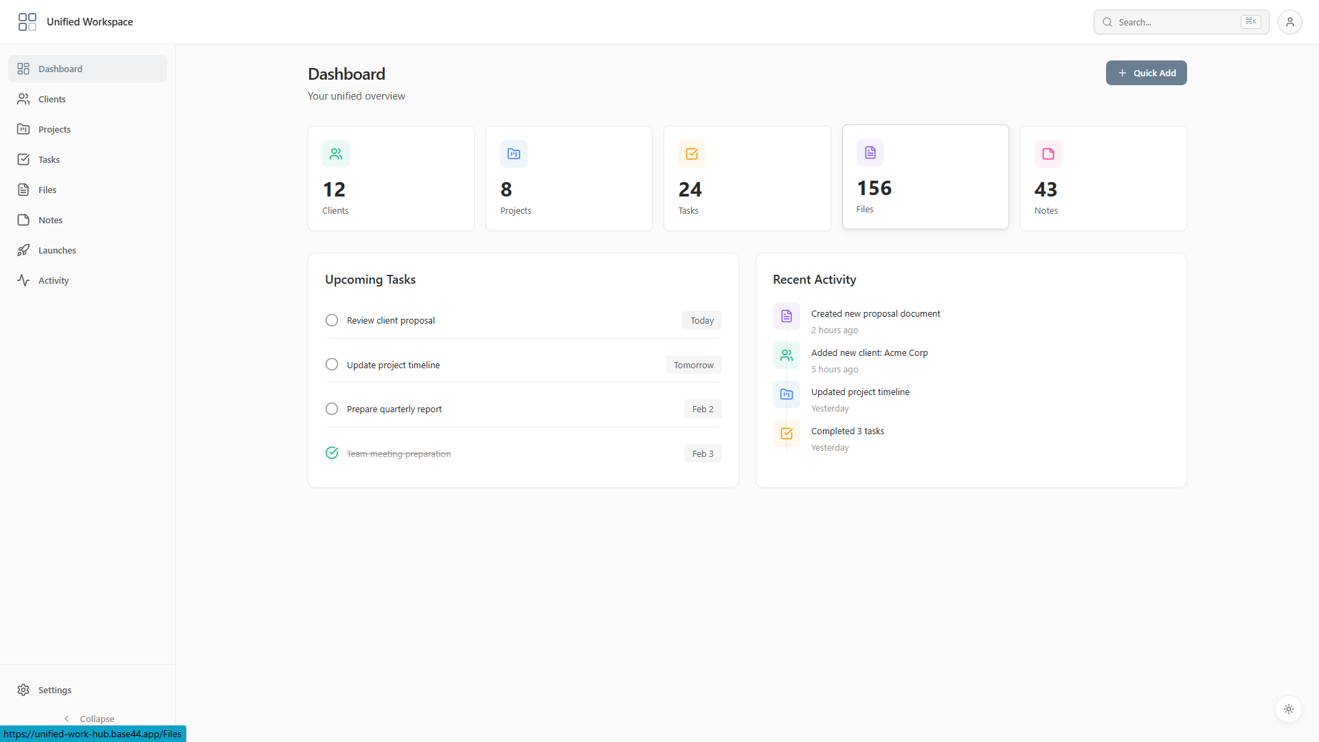 Unified Workspace template preview