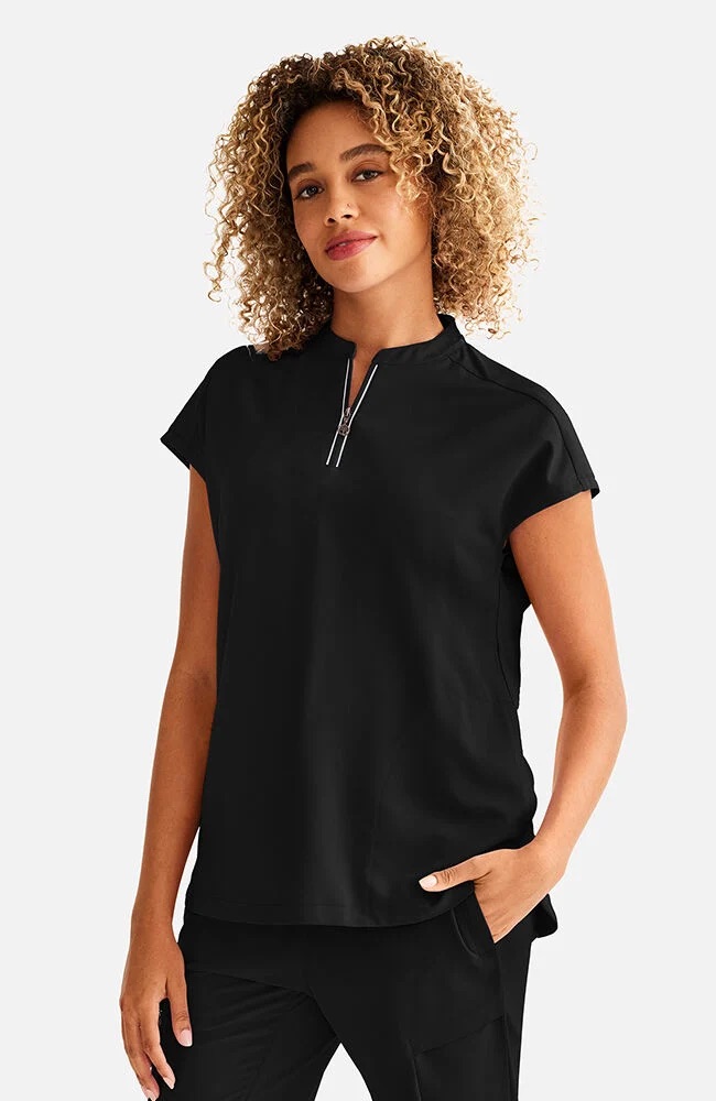 Sandy Zip Mandarin Collar Top - Professional mandarin collar with zip closure