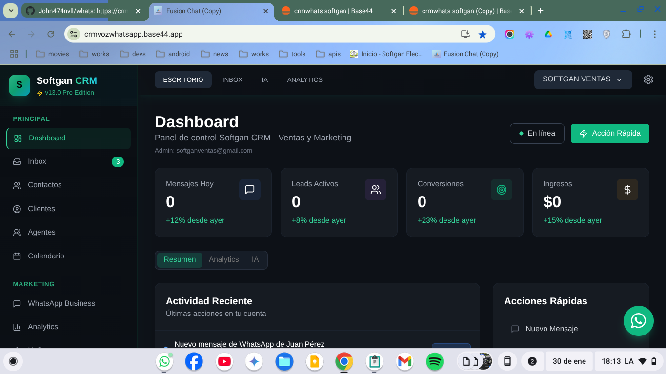 softgan crm whatsapp voz template preview