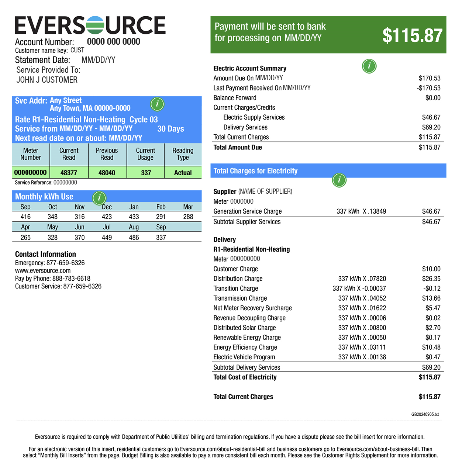 Eversource Bill Sample