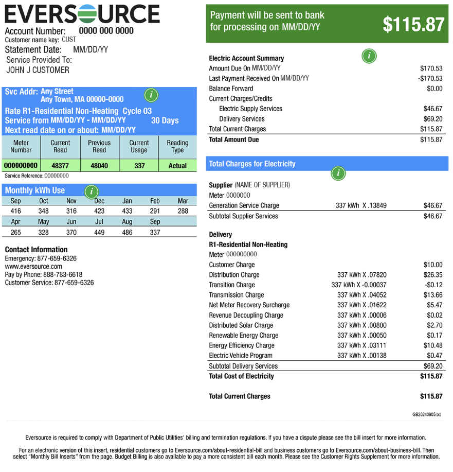 Eversource Bill Sample