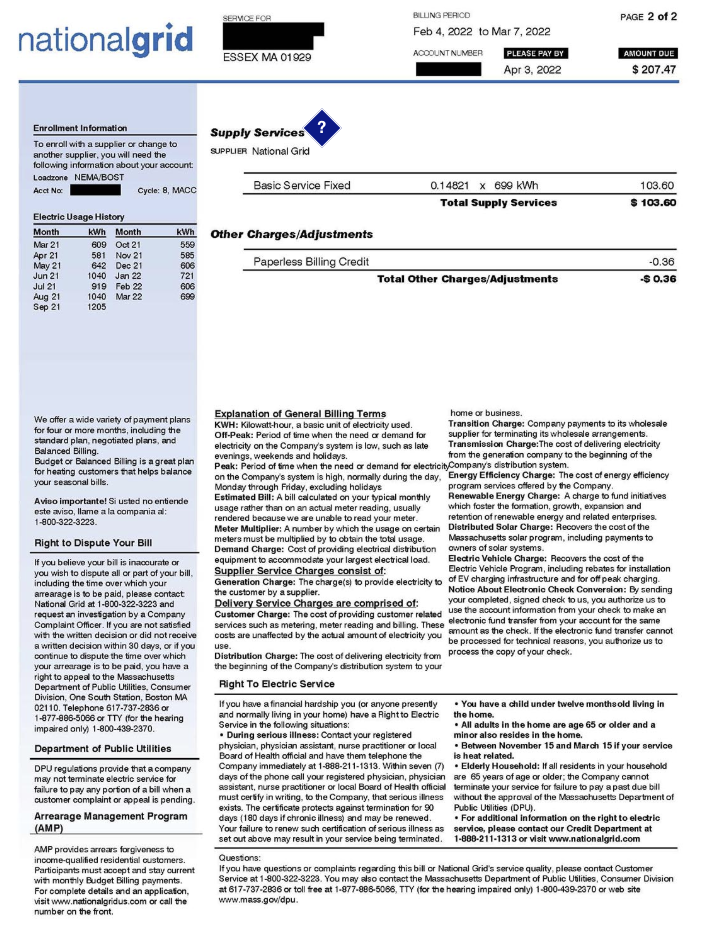 National Grid Bill Sample