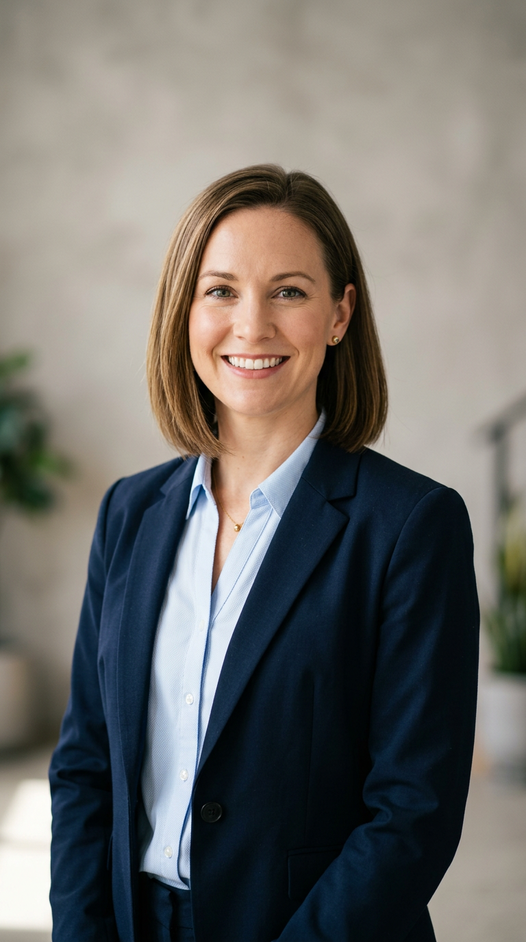 A remote worker smiling confidently in a professional headshot taken with Perfect Corporate Headshots