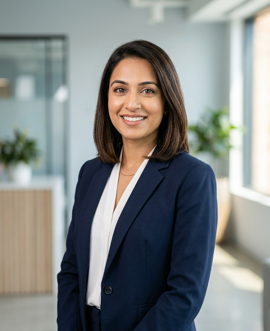 A professional office setting showcasing an individual with a clear and engaging headshot.