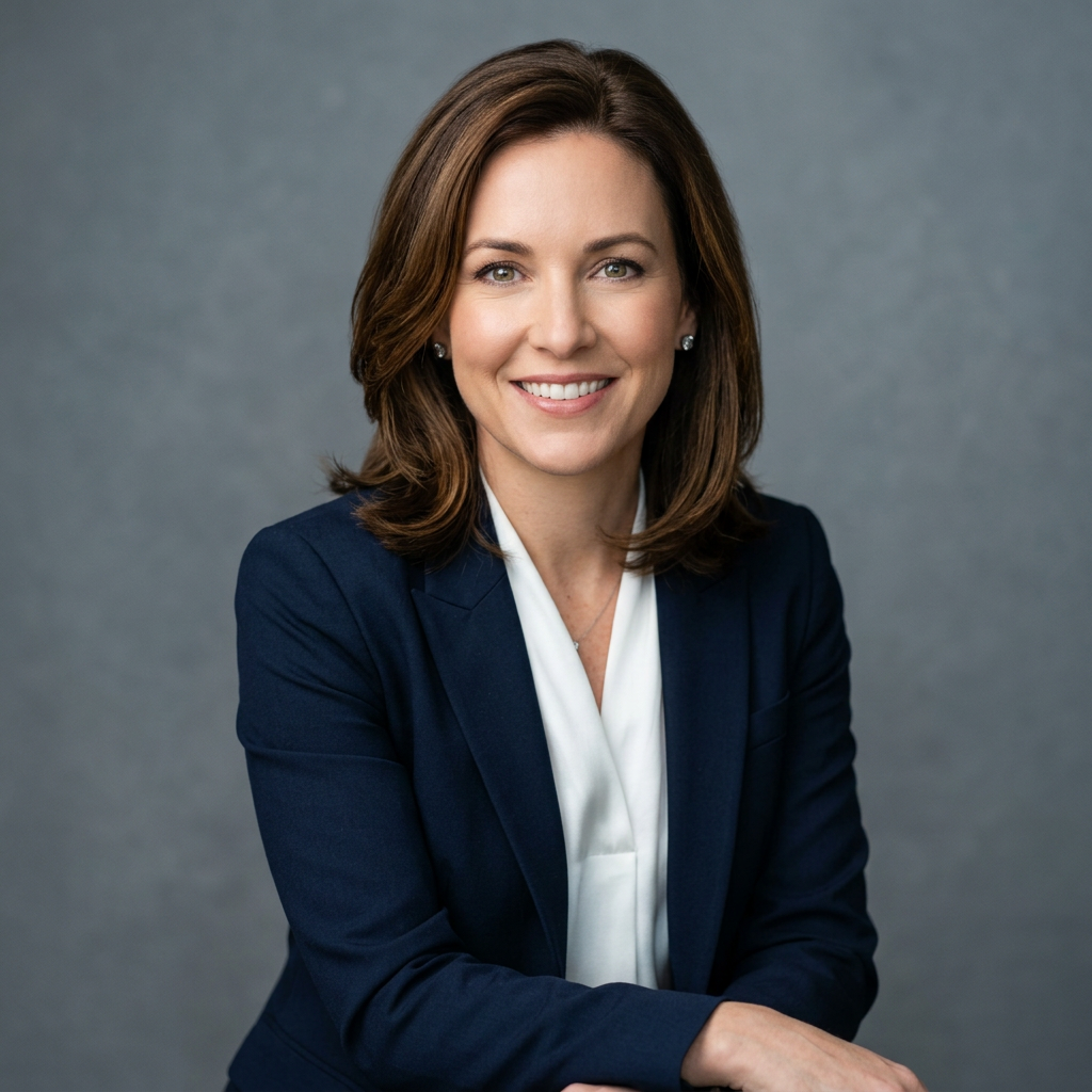 A confident professional person posing for a headshot with good body language and facial expression.