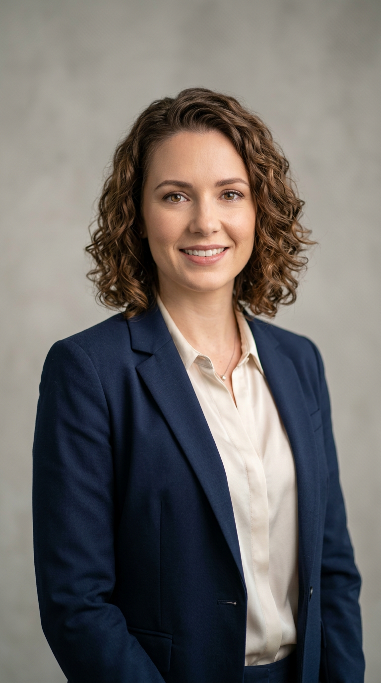 A professional headshot showing someone dressed in business attire with a neutral background.