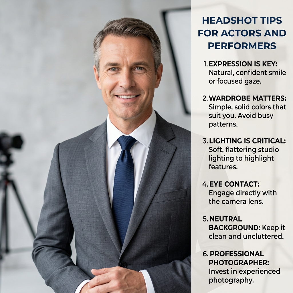 A confident young actor poses for a headshot, showcasing vibrant studio lighting, perfect for auditions and casting calls.