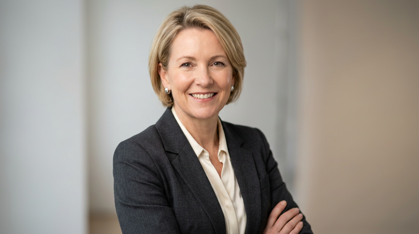 Professional executive headshot with a neutral background showcasing a confident expression.