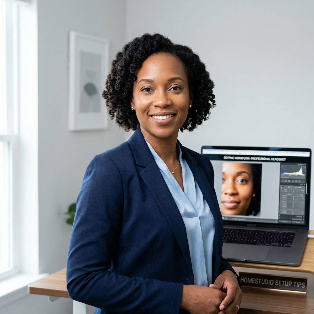 A before and after comparison of editing a professional headshot.