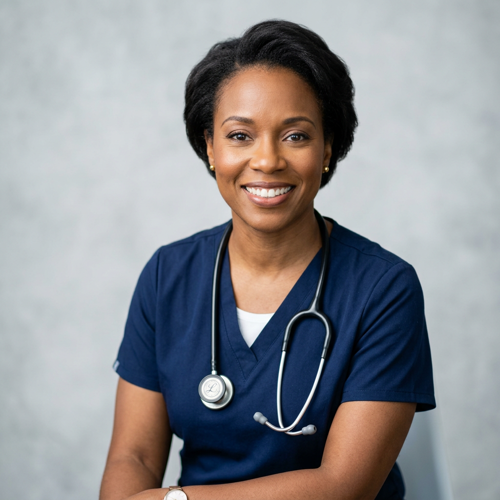 Professional doctor headshot showing a smiling female physician in a white coat.