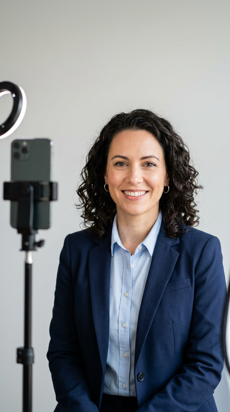 A well-lit DIY photo setup for capturing a professional headshot.