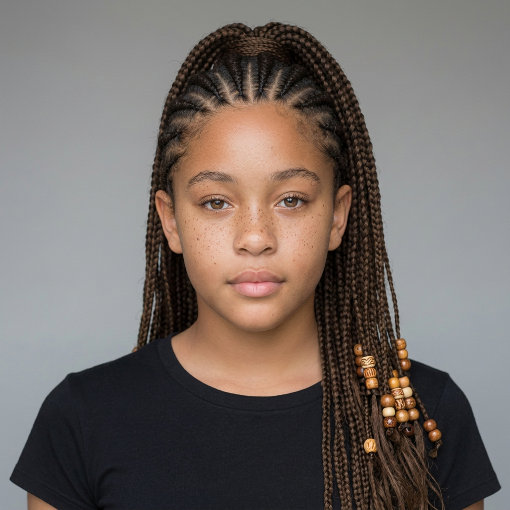 Long Cornrows in a Ponytail with Beads