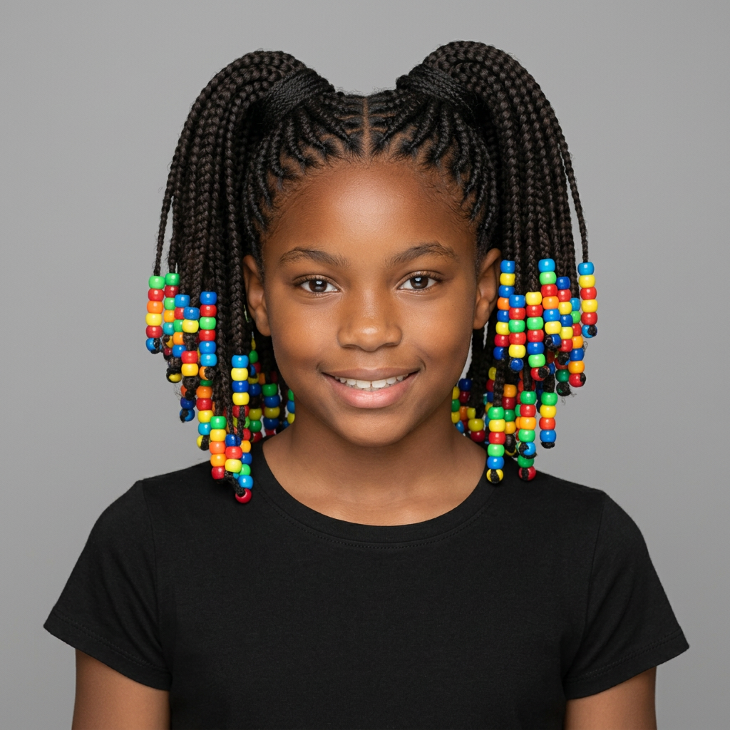 Two Ponytails with Cornrows and Beads