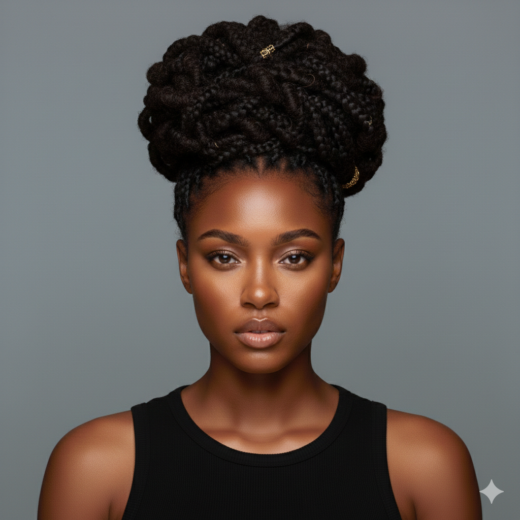 Box Braid Updo with Jewels