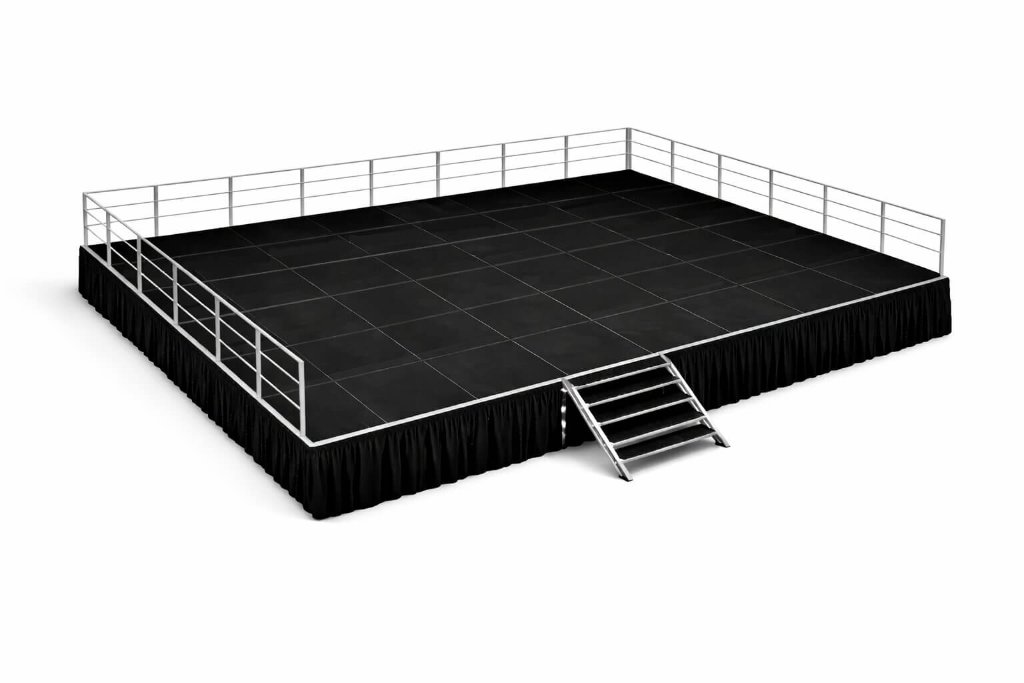 24' × 32' Stage Kit — Skirting + Stairs + Railings