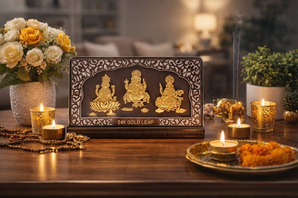 Lakshmi Ganesha Saraswati 24K Gold Frame
