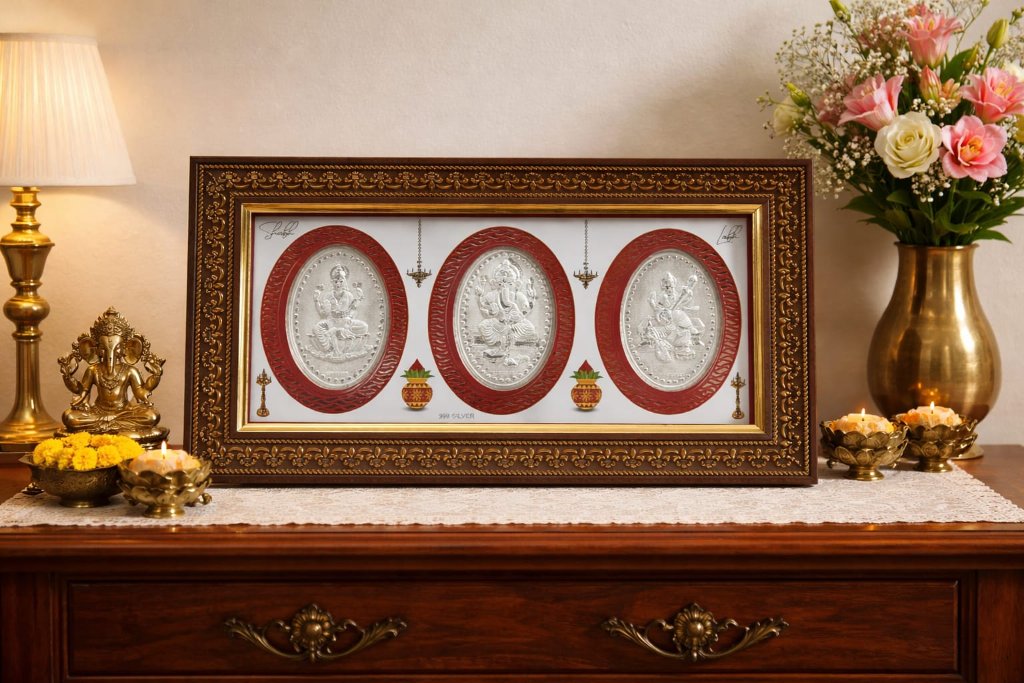 Lakshmi Ganesha Saraswati Oval Frame
