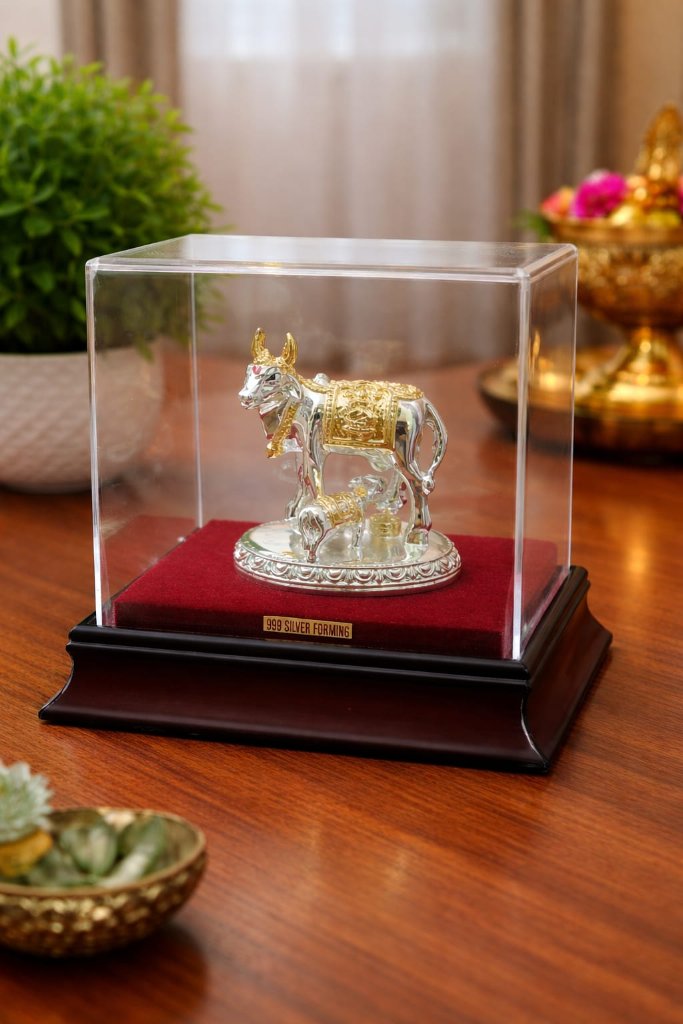 Kamdhenu Cow Gold Silver Idol