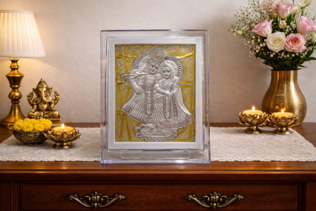 Radha Krishna Silver stand 2no