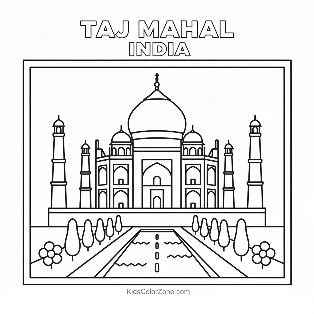 Taj Mahal India - Coloring Page