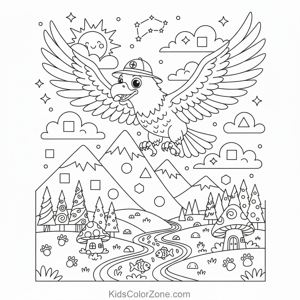 Majestic Bald Eagle Perched on Branch Coloring Page