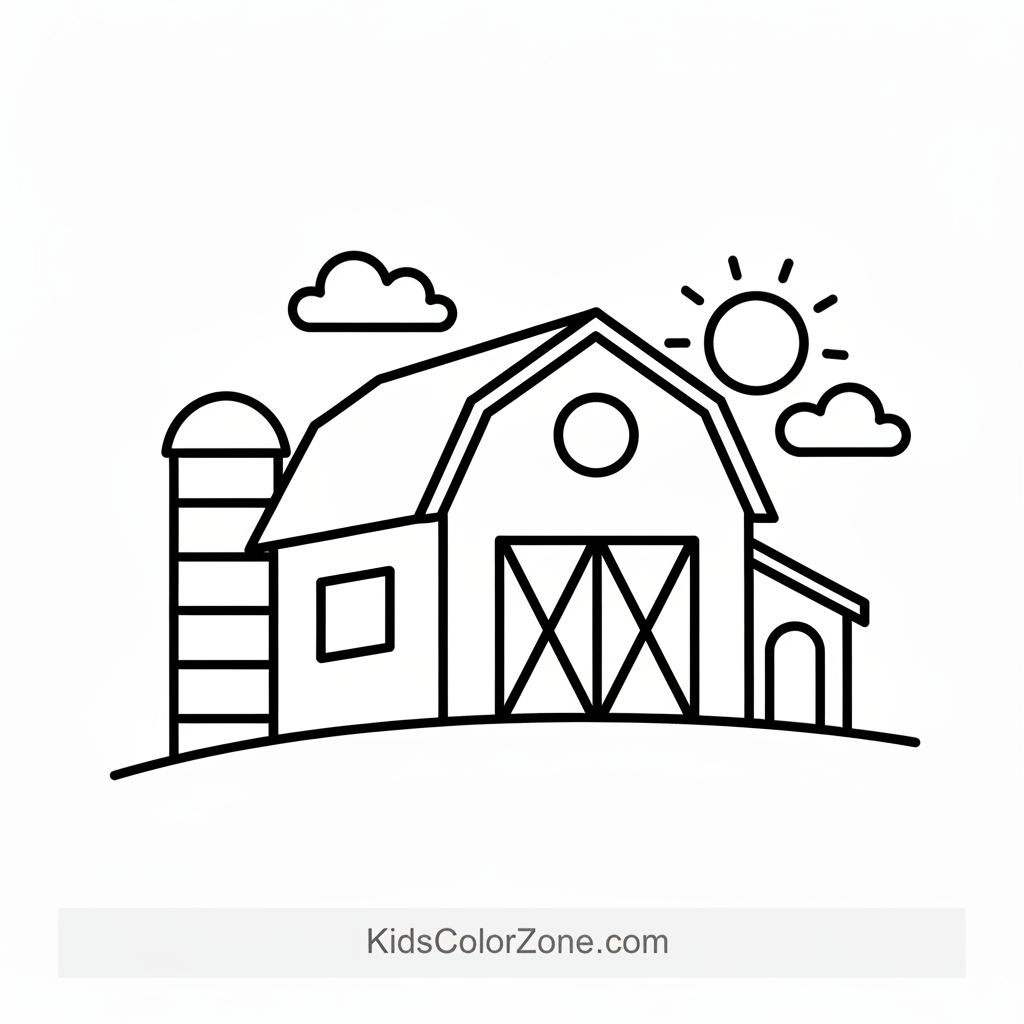 Free Printable Cute Barn Coloring Page for Kids