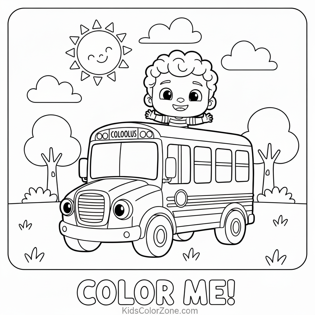 Cocomelon JJ on School Bus "Color Me" Printable