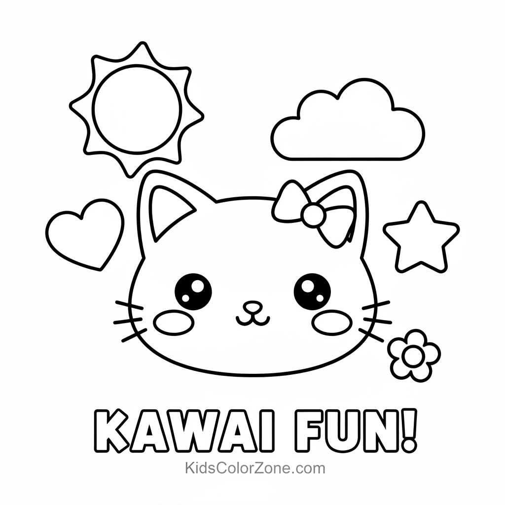 Happy Kawaii Cat under Sunny Sky