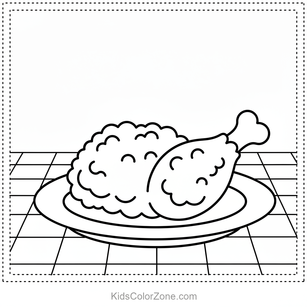 Fried Chicken Dinner Plate Coloring Page