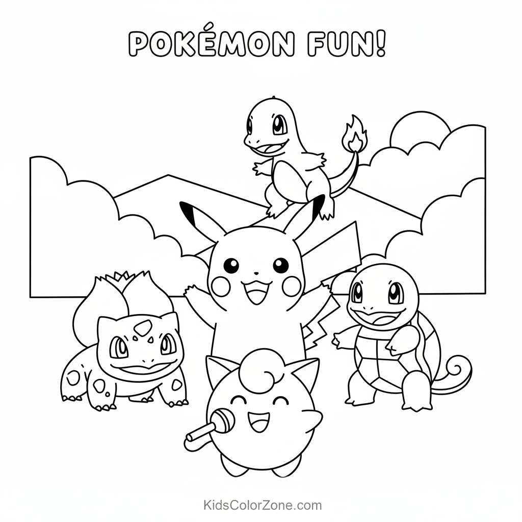 Pokemon Pikachu and Friends Coloring Page
