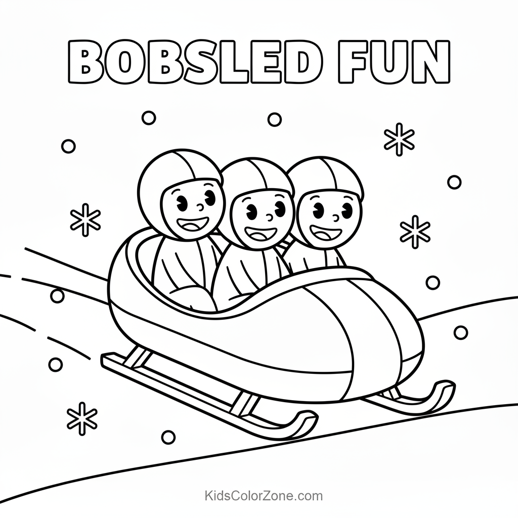 Bobsled Team Racing Down the Track Coloring Page
