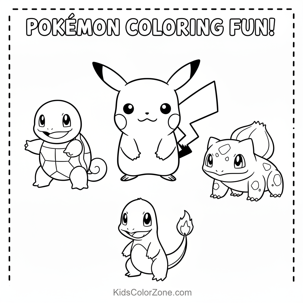 Pokemon Starter Characters Coloring Page