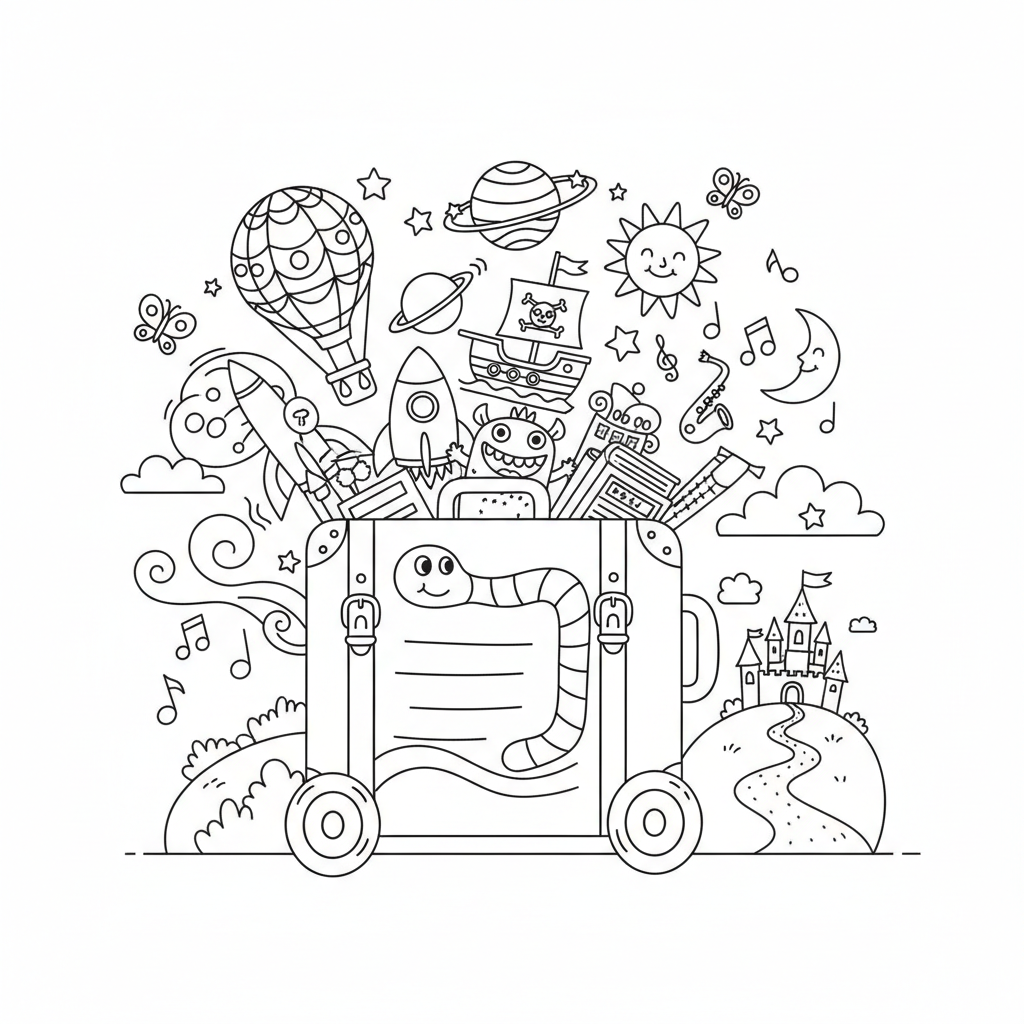 Global Wonders Travel Suitcase Coloring Page