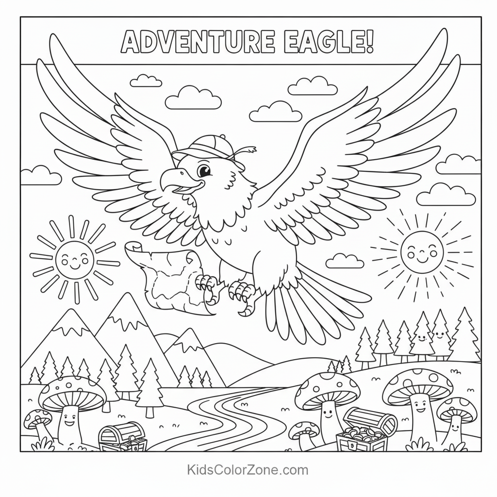 Powerful Soaring Eagle with Wings Spread Coloring Sheet