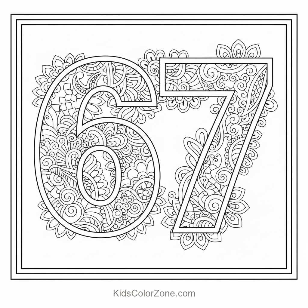 Intricate Mandala Number 67 Coloring Sheet