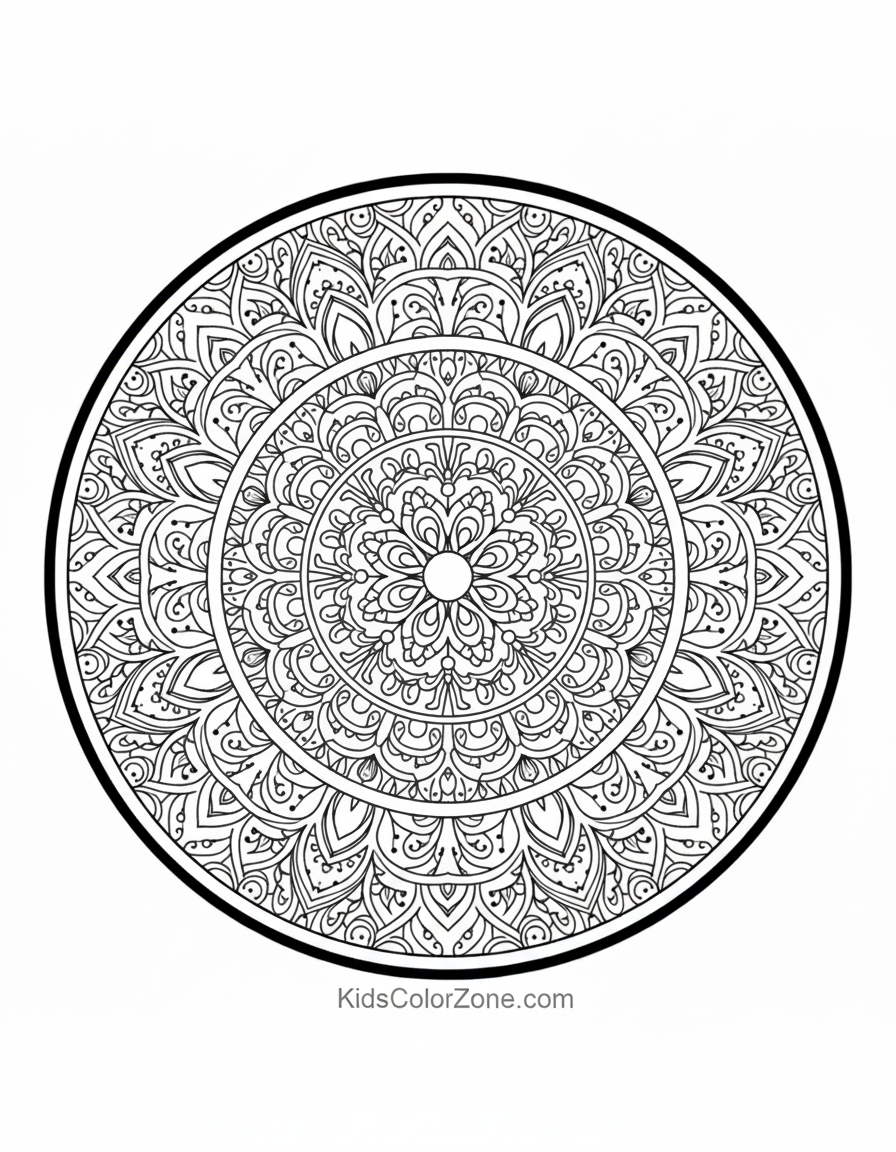 Intricate Circular Geometric Mandala Coloring Page