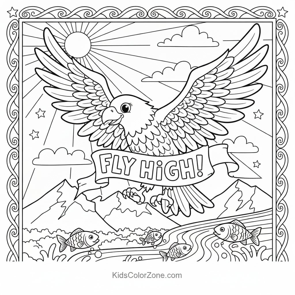 Eagle Portrait in Decorative Geometric Frame Coloring Page