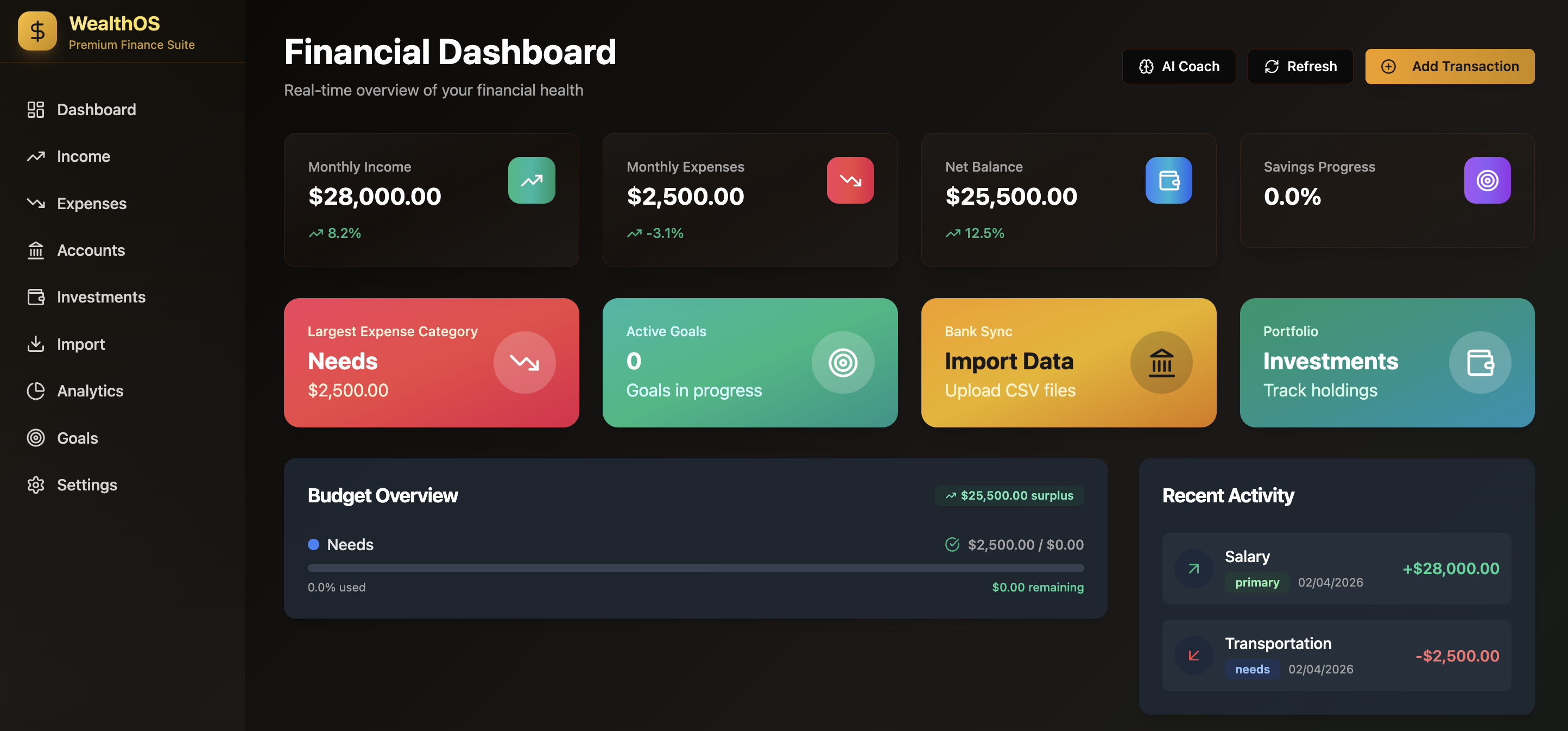 WealthOS template preview