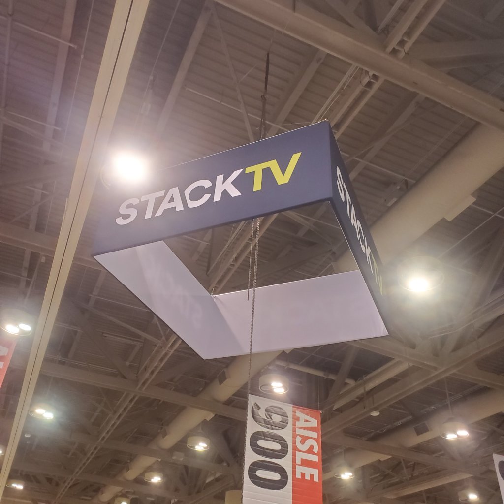 StackTV - Hanging Cube Sign