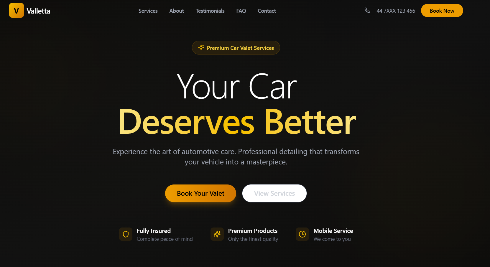 Car detailing / Valet one page dynamic website template preview