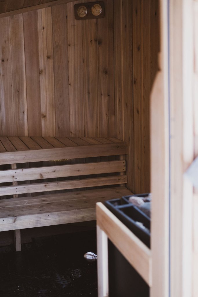 Warm sauna interior bench view