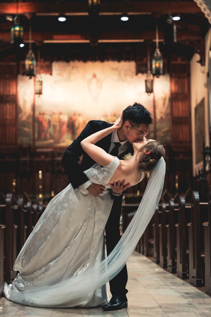 Bride and groom in a dramatic portrait at a summer Pittsburgh wedding