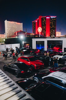 Aerial view of a DRVN car meet in Las Vegas