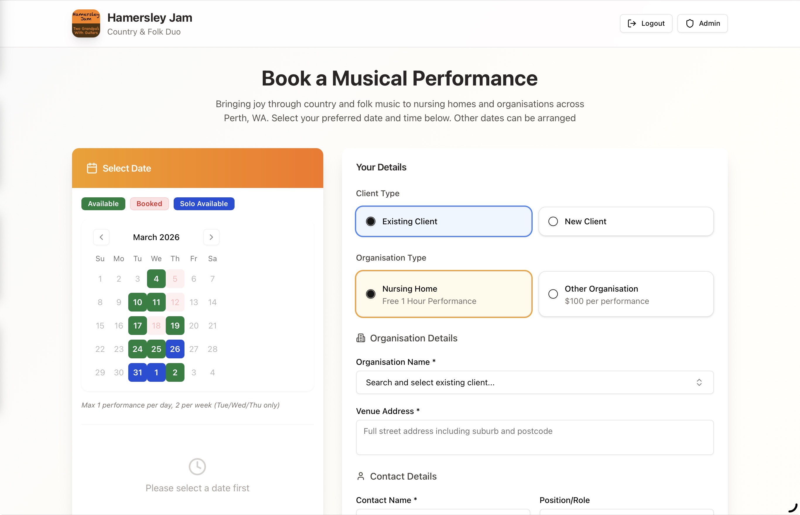 Performance Bookingd template preview