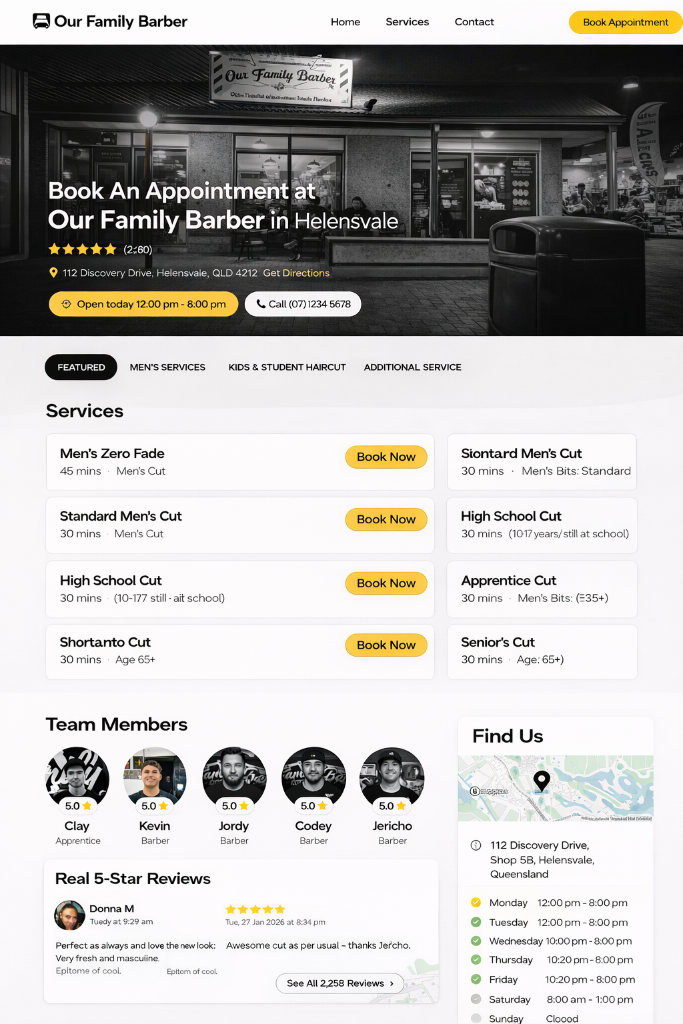 Website preview - Our Family Barber