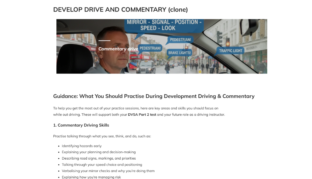 Commentary driving training